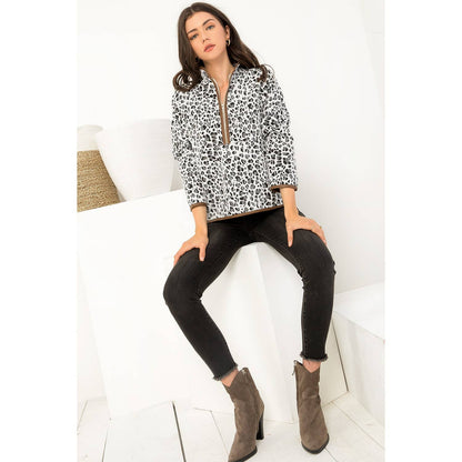 THML Cheetah Half Zip Sweater: WHITE