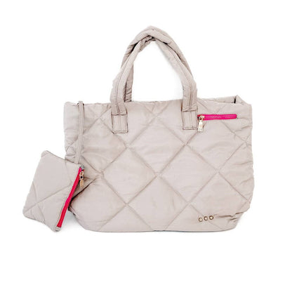 Presley Puffer Quilted Tote Bag With Pouch: Blue