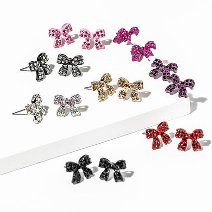 Crystal Rhinestone Bow Stud Earrings: Lt Col Topaz