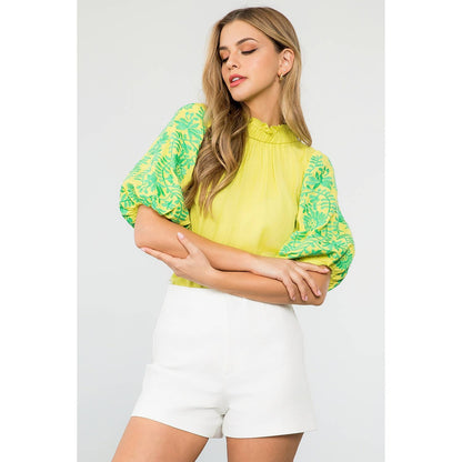 THML Embroidered Sleeve Top: YELLOW