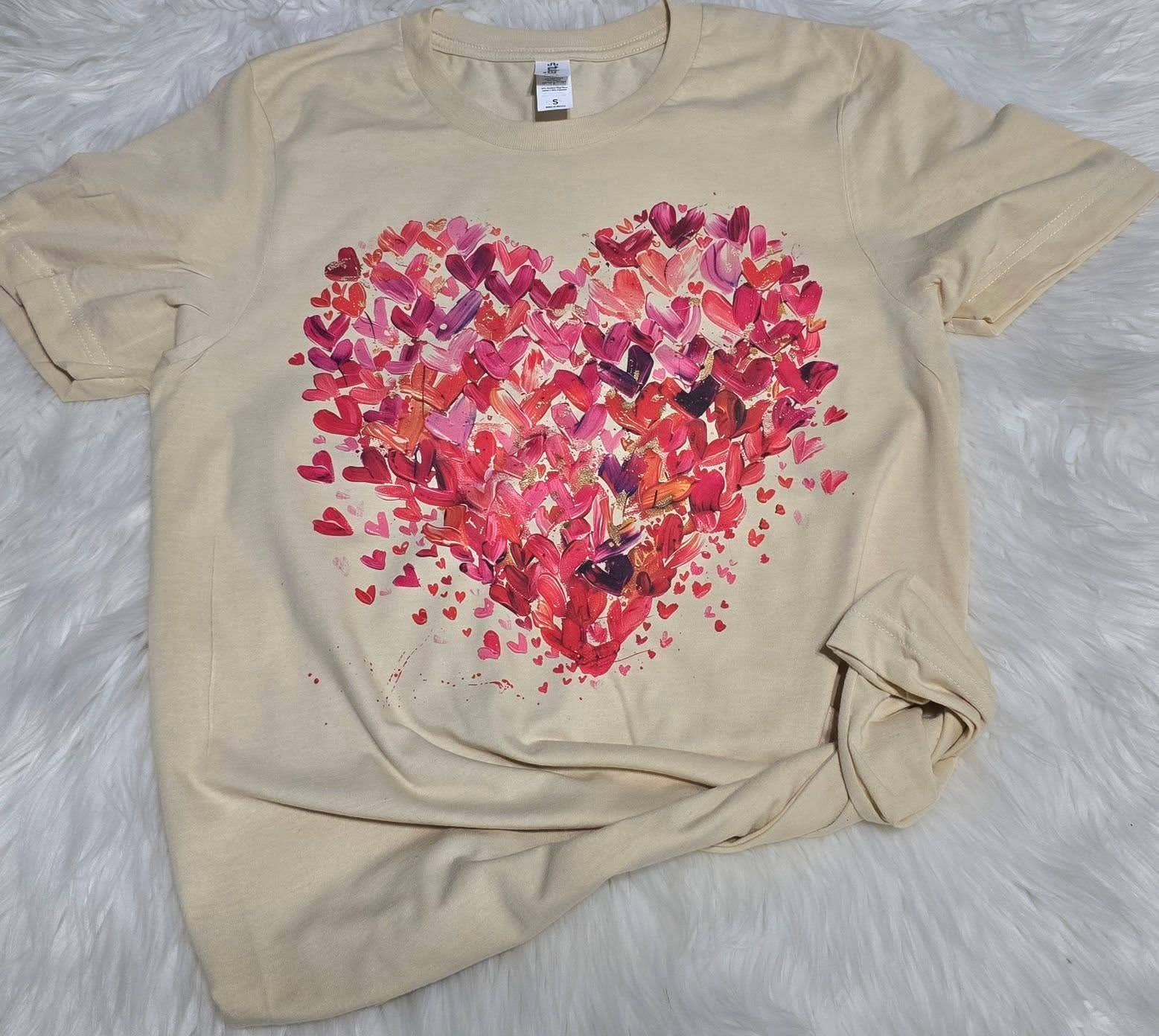 NEW PAINT BRUSH HEARTS CREAM LOVE SPRING GRAPHIC TEE: XL