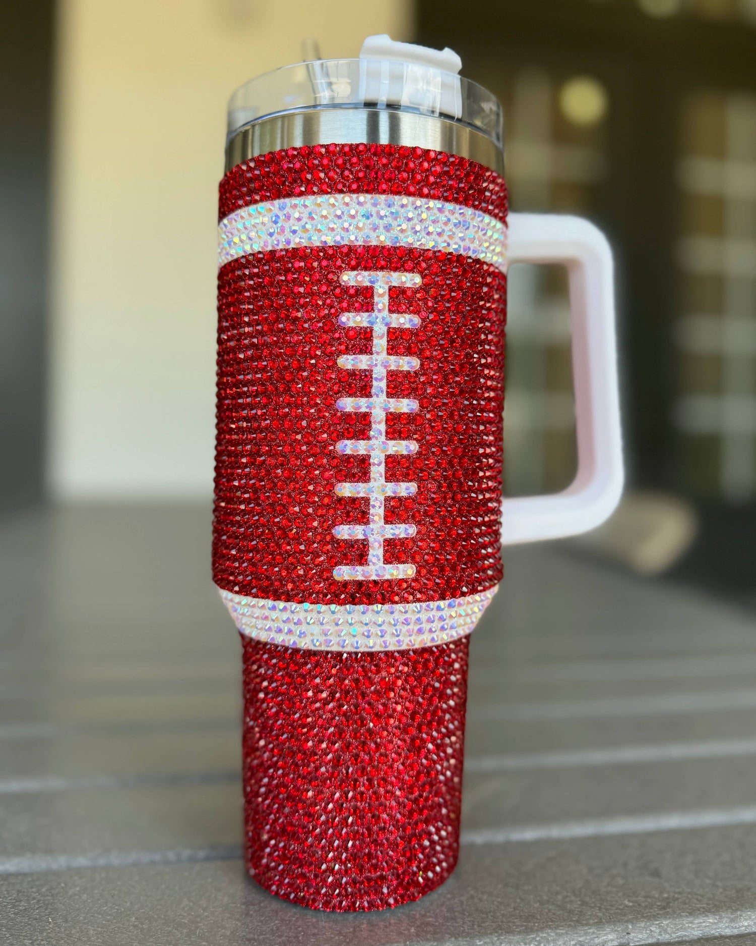 Crystal RED "Team Spirit" FOOTBALL 40 Oz. Tumbler