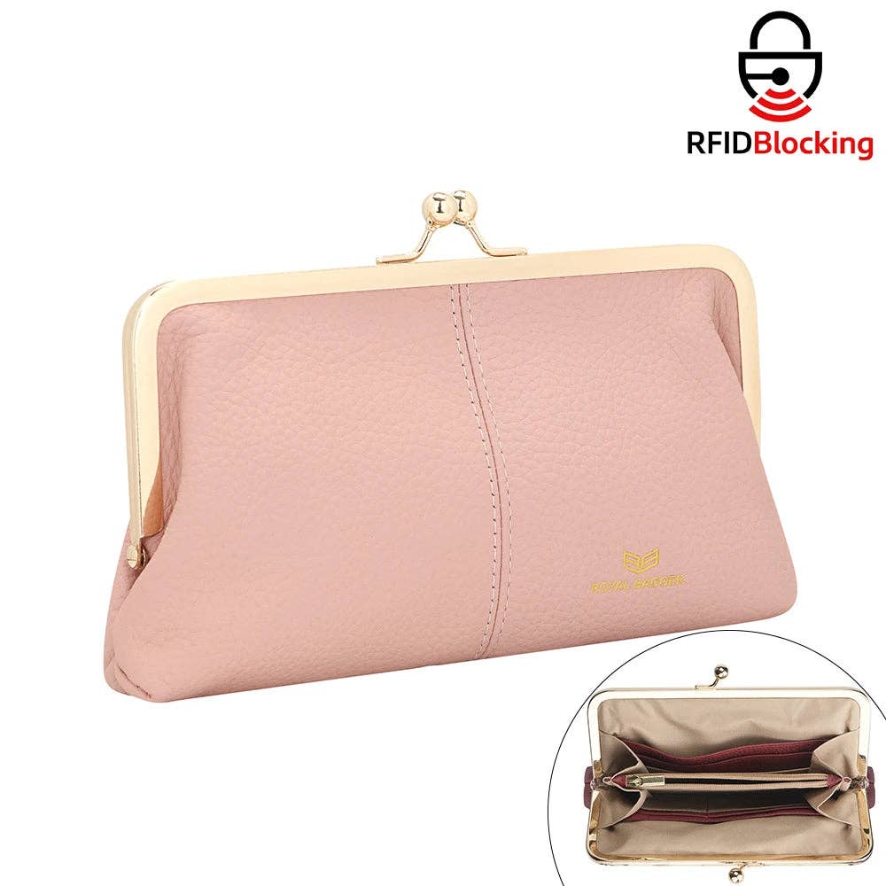3468 Leather RFID Kiss-Lock Wallet: Brown