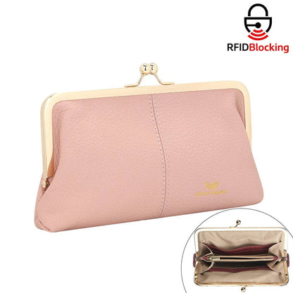 3468 Leather RFID Kiss-Lock Wallet: Brown