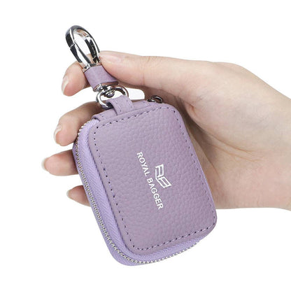 2901 Leather Earphone Pouch with Keychain: Light Grey
