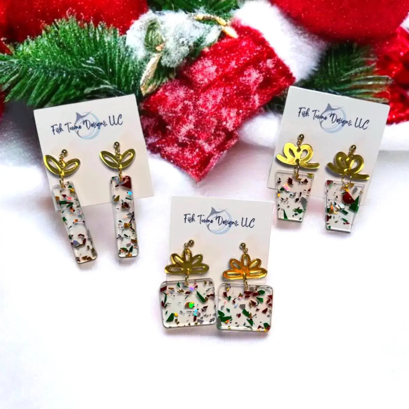 Christmas Present Acrylic Earrings: Square