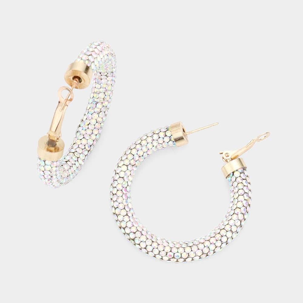 Rhinestone Pave Hoop Earrings
: Red Mt