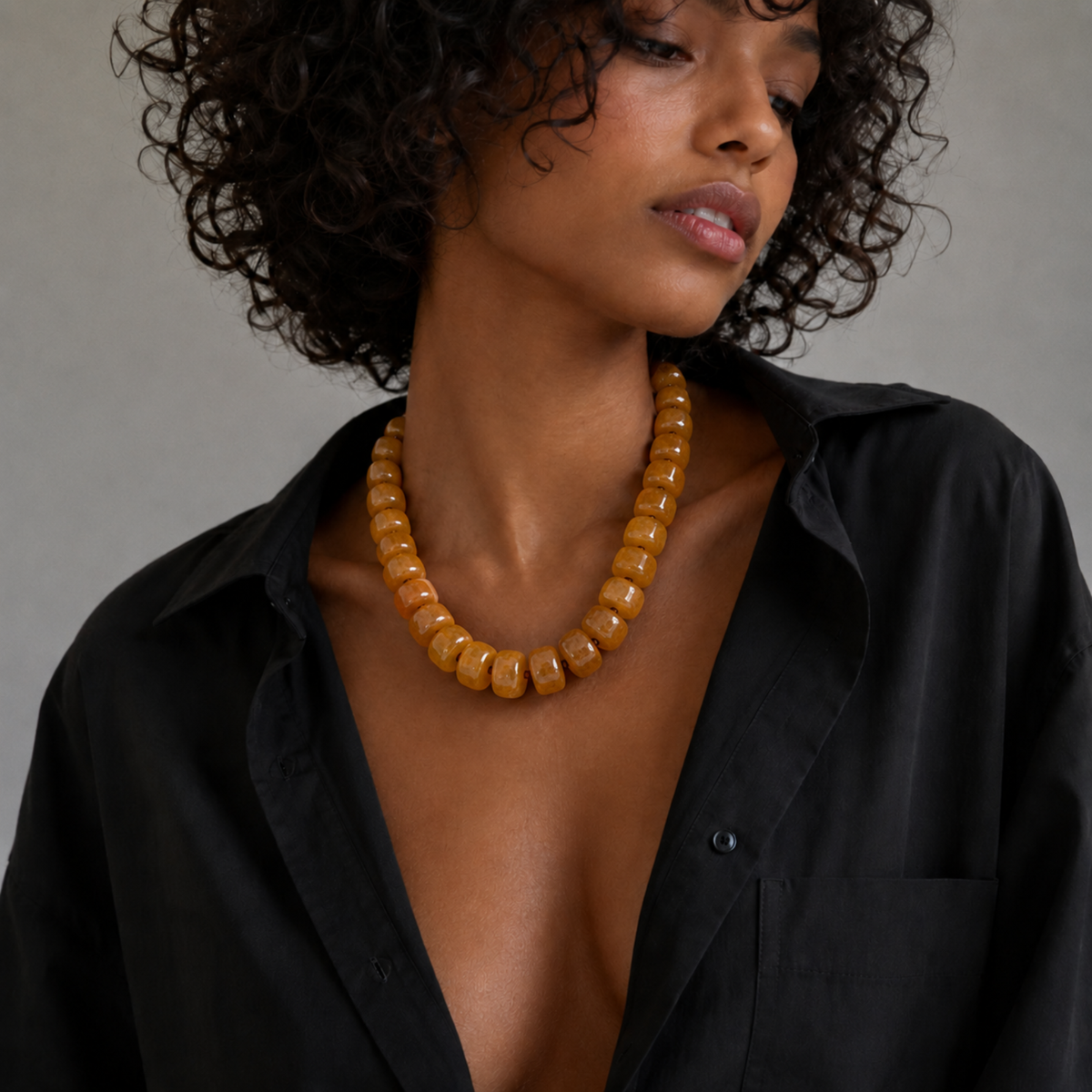 Chunky Resin &amp; Natural Stone Bead Necklace: Red Jasper Glow