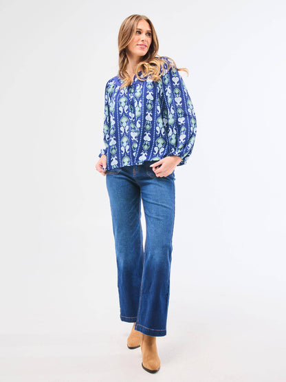 Mary Square Janelle Top | Ikat Stripe Navy