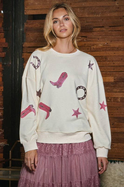 Cowboy Glitter Printed Sweatshirt: Black