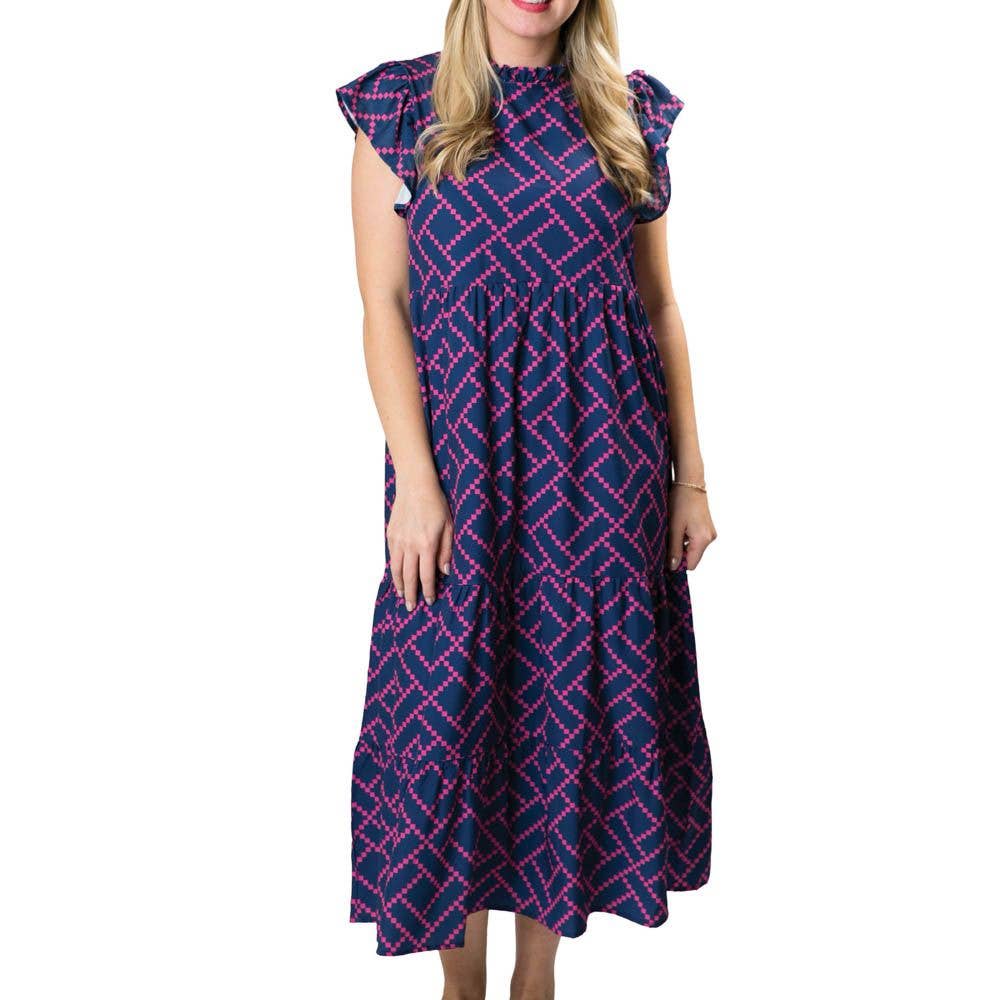 Laura Dress: Navy and Pink Diamond / Small