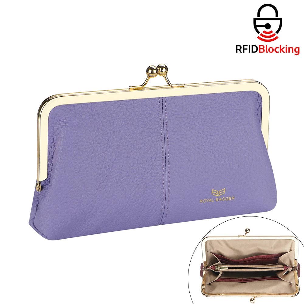 3468 Leather RFID Kiss-Lock Wallet: Brown