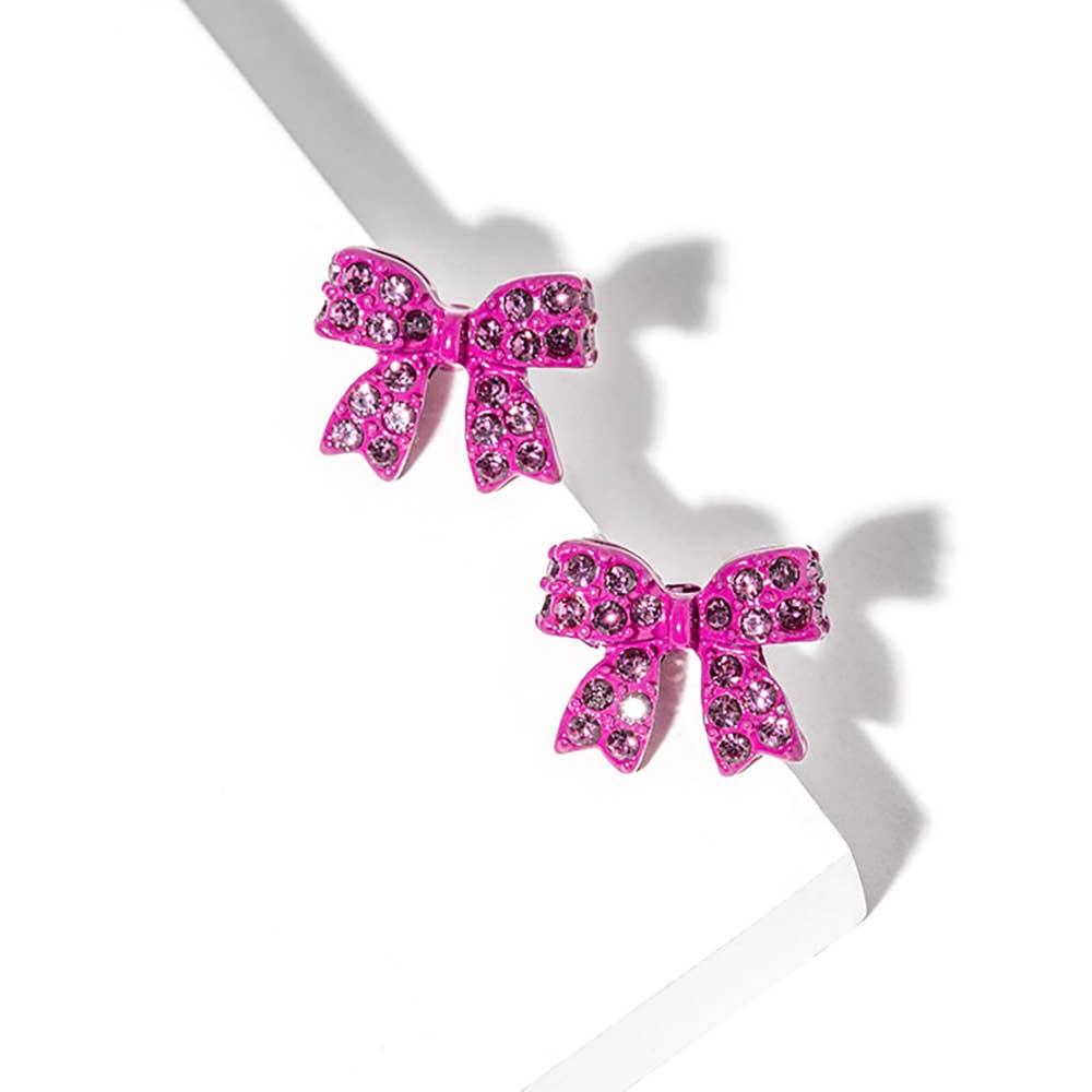 Crystal Rhinestone Bow Stud Earrings: Jet Black