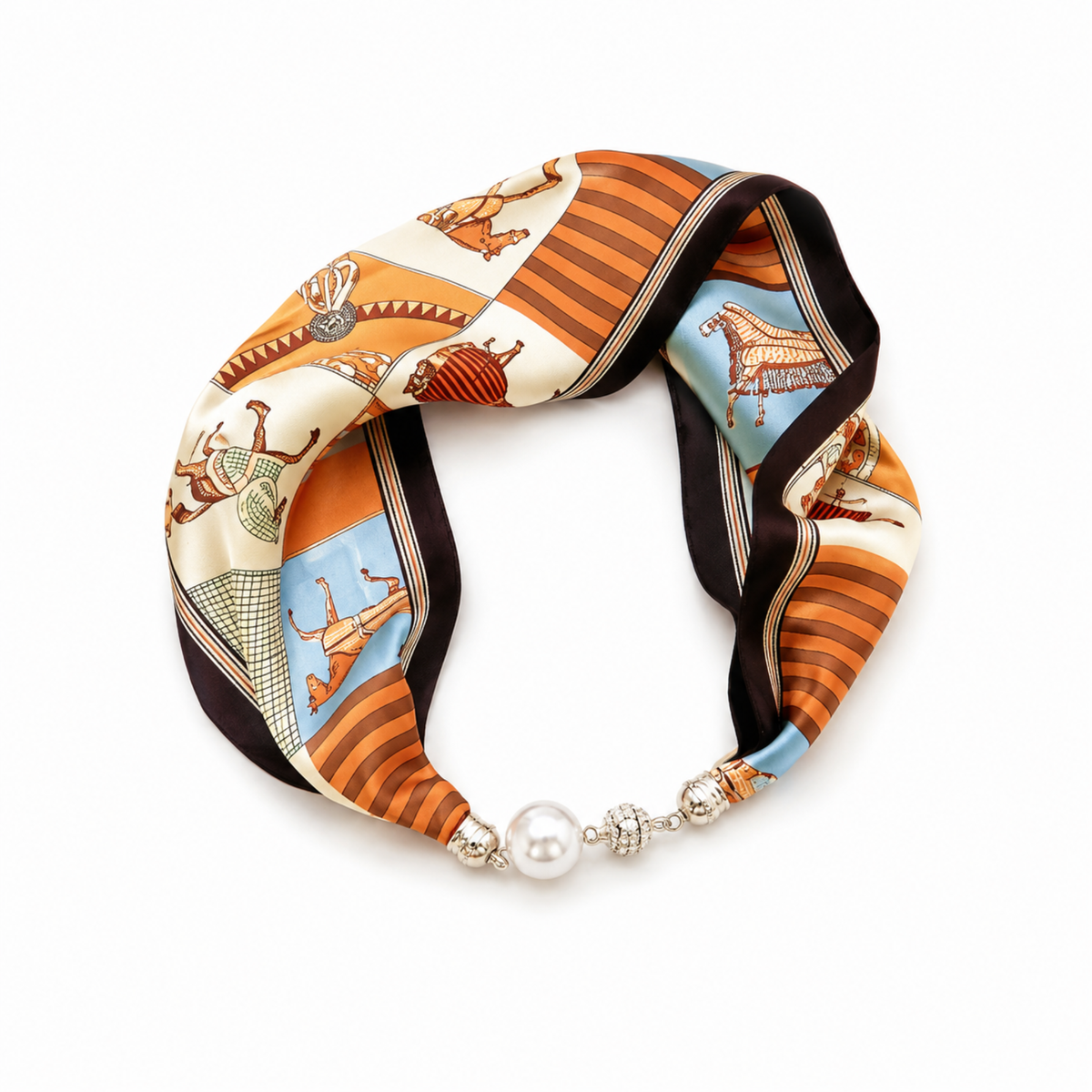 Ellison+Young Satin Twilly Scarf Necklace with Jeweled Magnetic Clasp: Leopard Print