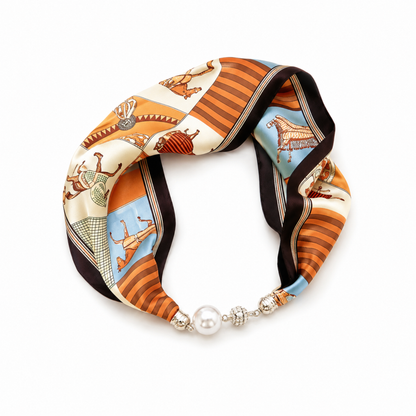 Ellison+Young Satin Twilly Scarf Necklace with Jeweled Magnetic Clasp: Leopard Print