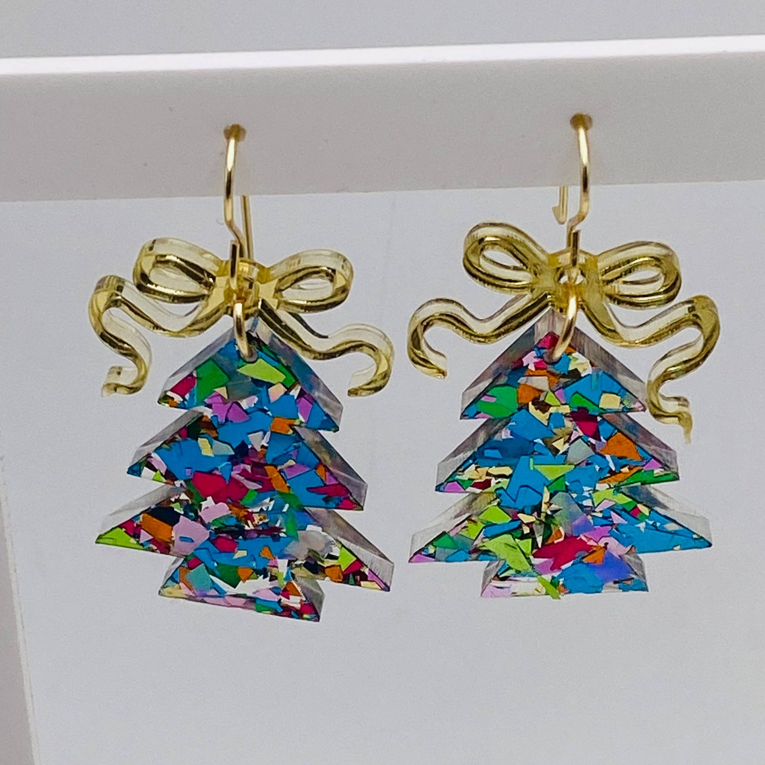 Merry Confetti Tree Earrings Christmas- Teal
