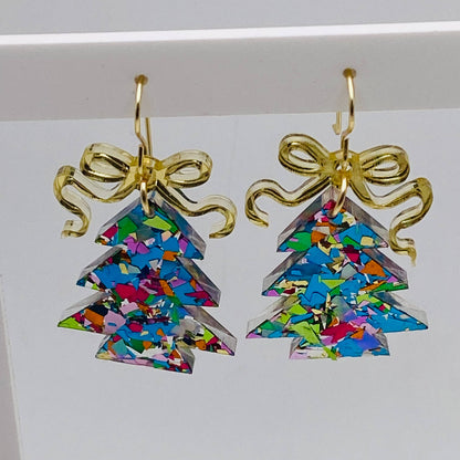 Merry Confetti Tree Earrings Christmas- Teal