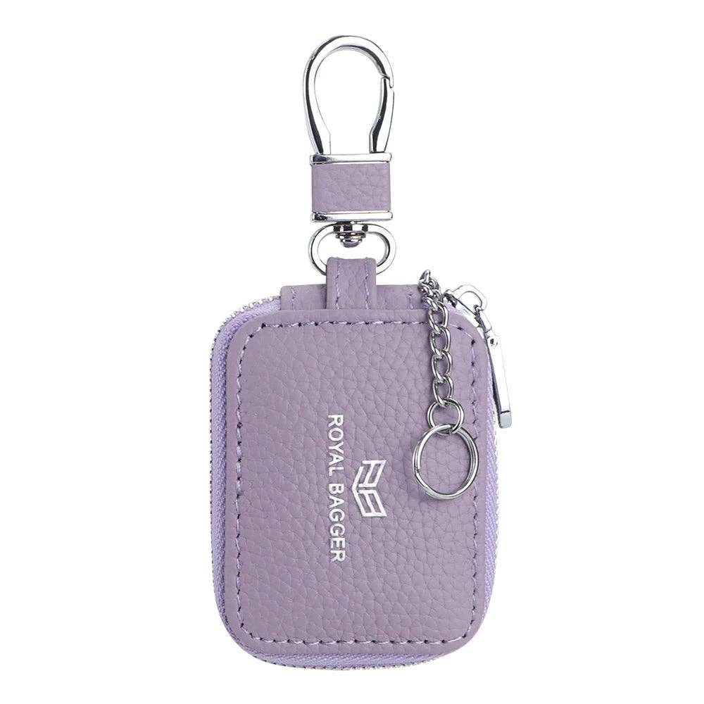 2901 Leather Earphone Pouch with Keychain: Light Grey