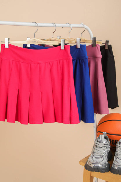 NS50083-Activewear Pleated Skirt with Short Liner: BLACK / S-M-L/2-2-2