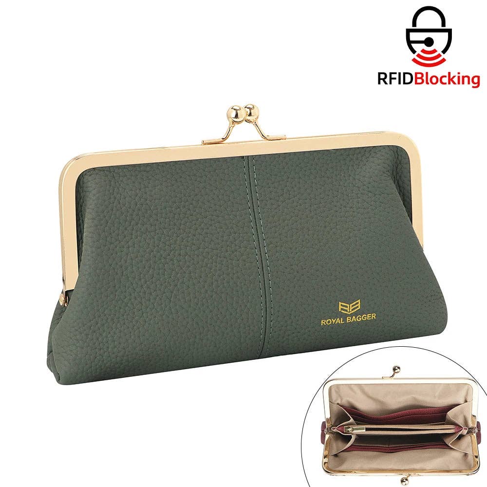 3468 Leather RFID Kiss-Lock Wallet: Brown