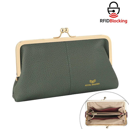 3468 Leather RFID Kiss-Lock Wallet: Brown
