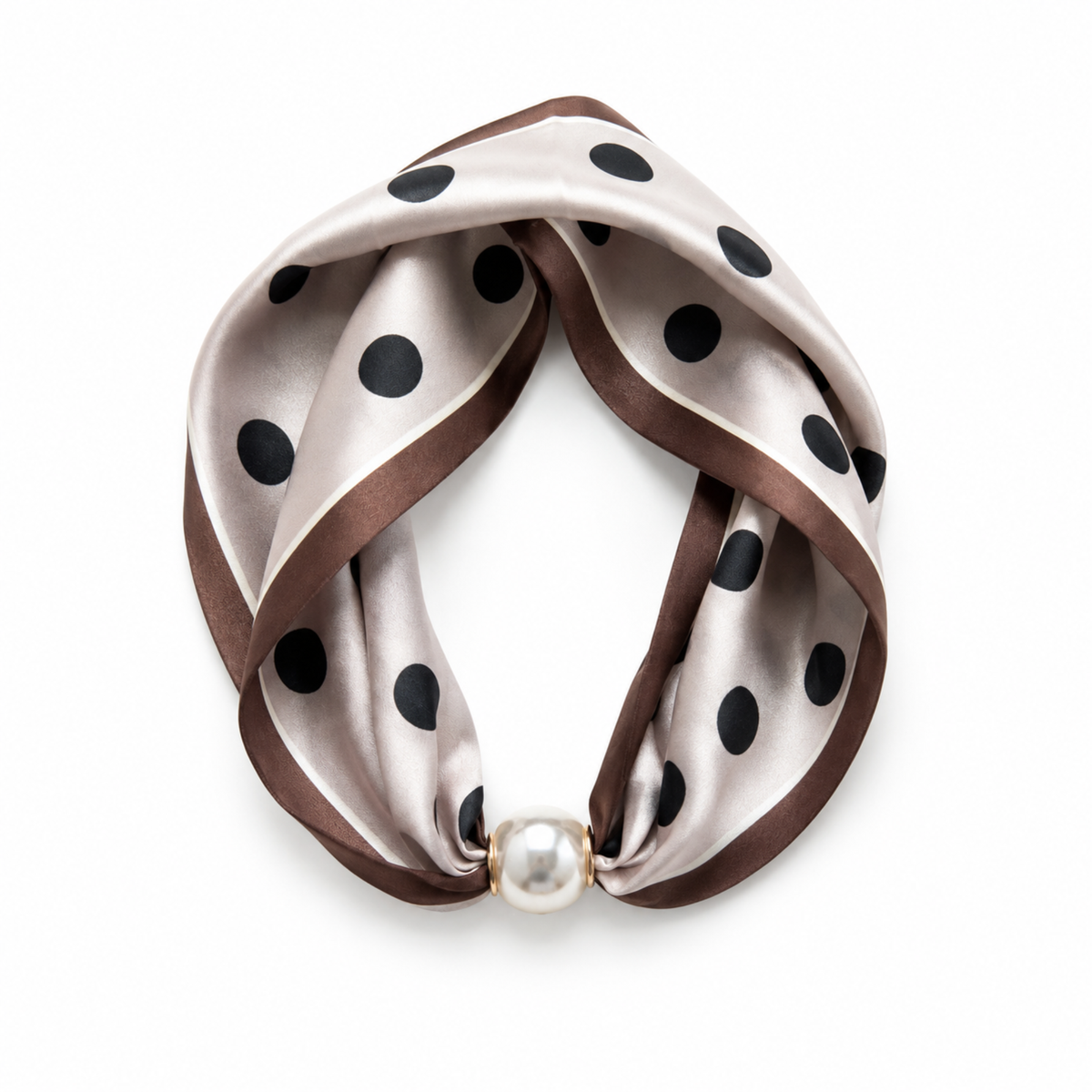 Ellison+Young Satin Twilly Scarf Necklace with Jeweled Magnetic Clasp: Blue Chain Print