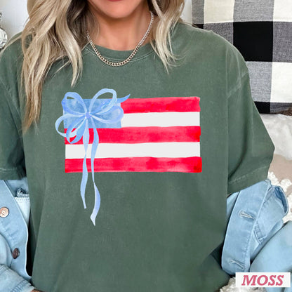 Coquette American Flag July 4th Graphic Shirt |Comfort Color: White / Large