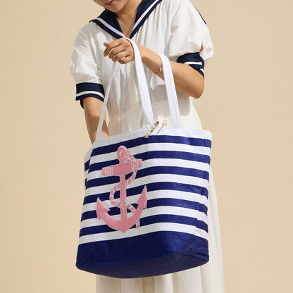 Striped Tote Bag with Anchor Design: Navy / One / 5AG78016