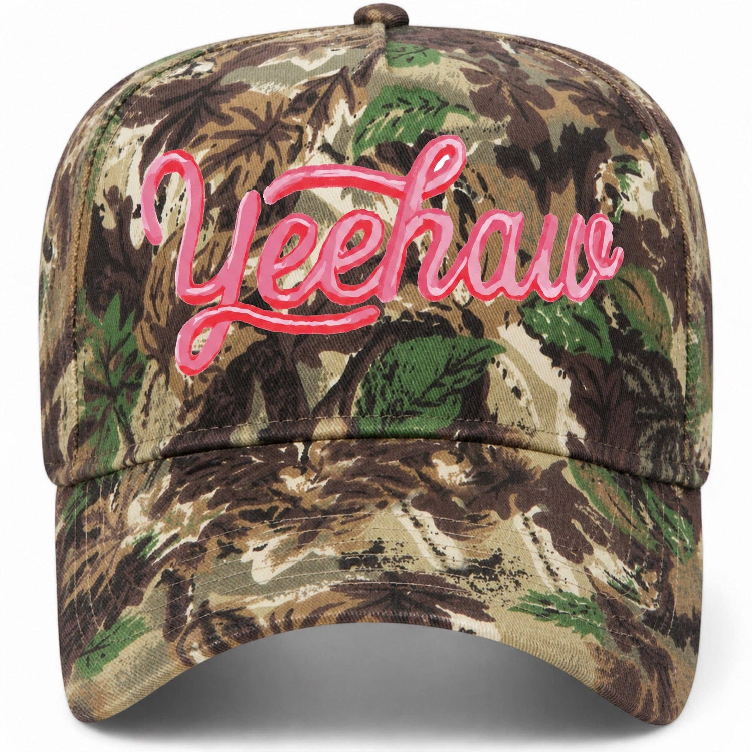 Yeehaw Cursive Hat: Woodland Camo