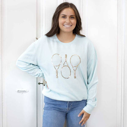 Tennis Club Sequin Sweatshirt   Sky/Gold   -Asst.: Small
