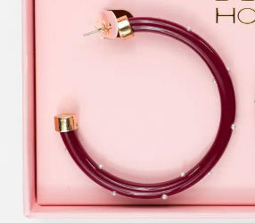 Lightweight Large Hoop Earrings - Maroon with Pearls