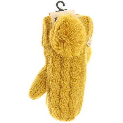 Kids CC Solid Pom Fuzzy Lined Mittens MT24KIDS: Coral