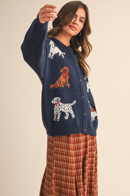 DOG KNIT SWEATER CARDIGAN: Red