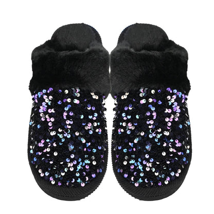 Sequin Faux Fur C.C Slippers SPE0012: White / SM/MD