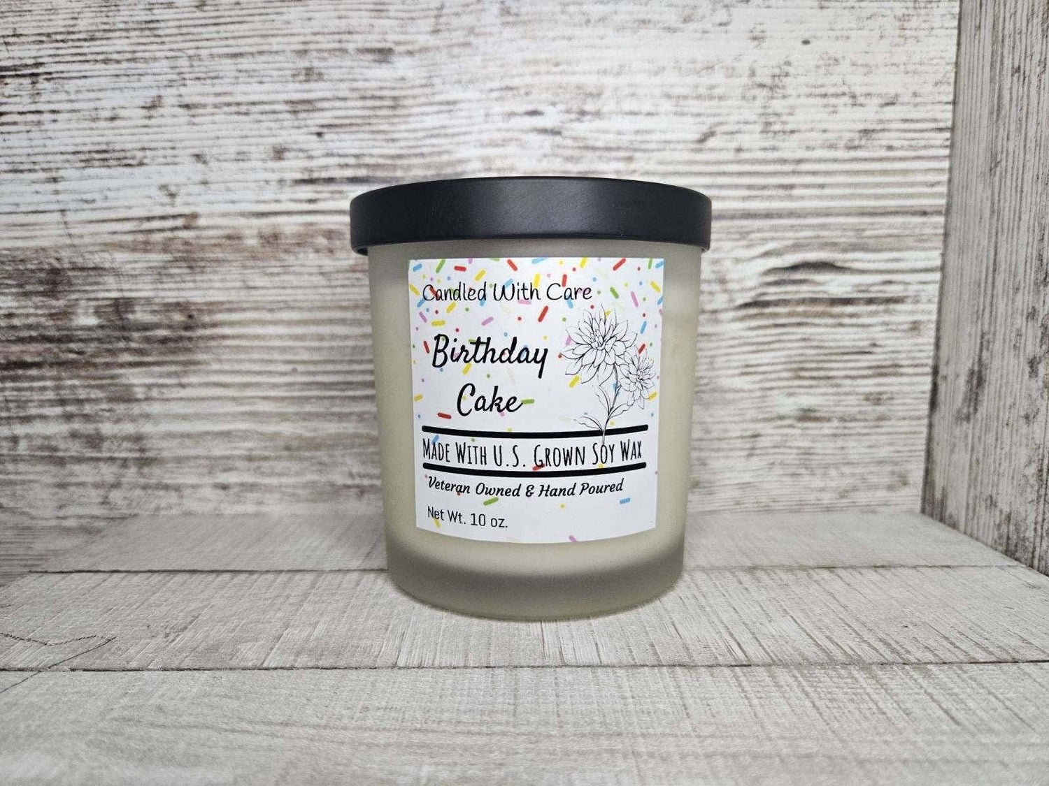 Natural Soy Wax Birthday Cake Candle with Wood Wick: 12.5 oz.