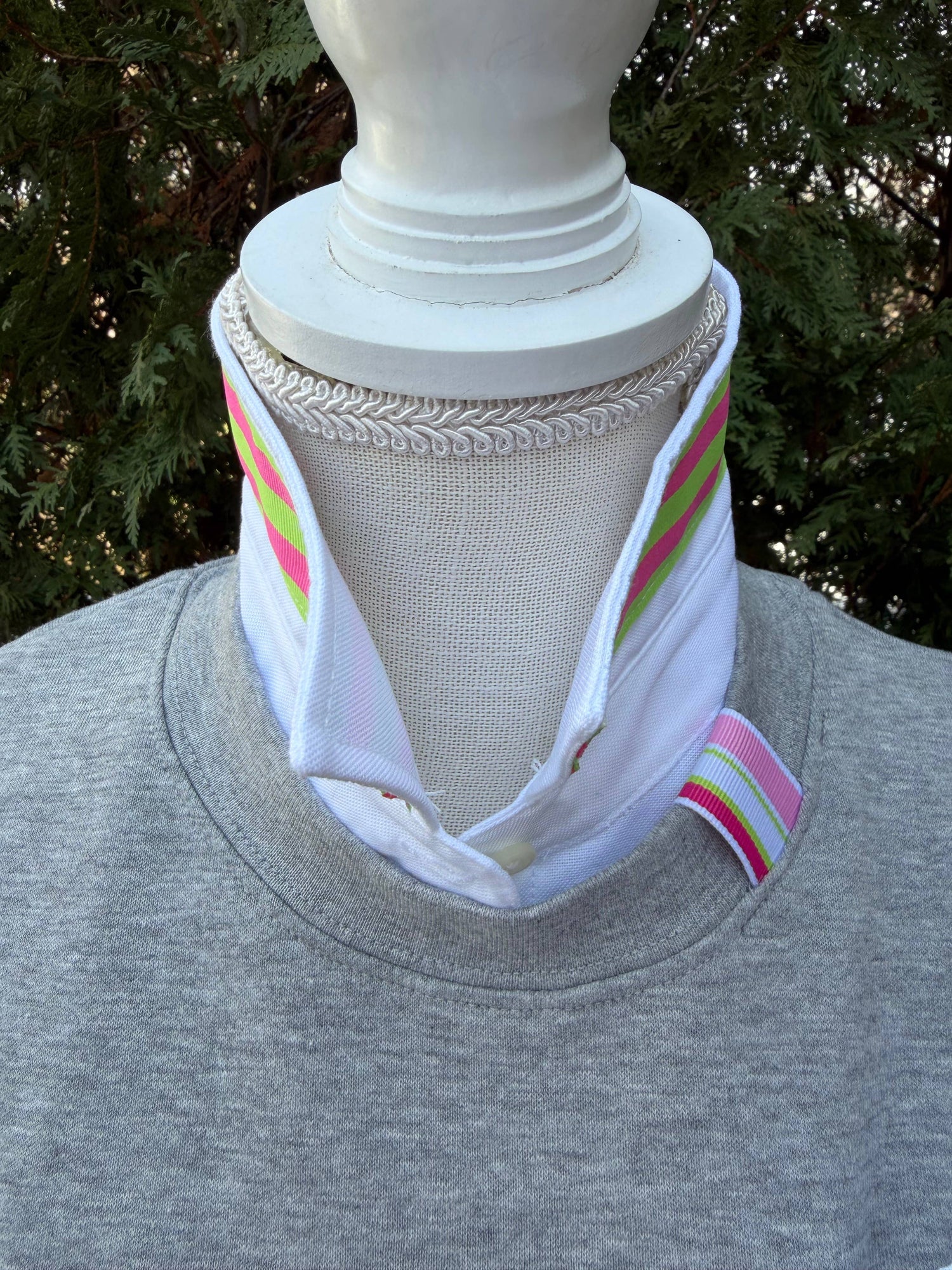 Danny Sweatshirt - Grey w Pink &amp; Lime Stripe Ribbon: Grey w Pink &amp; Lime Stripe Ribbon / S (4-6) sweatshirt only