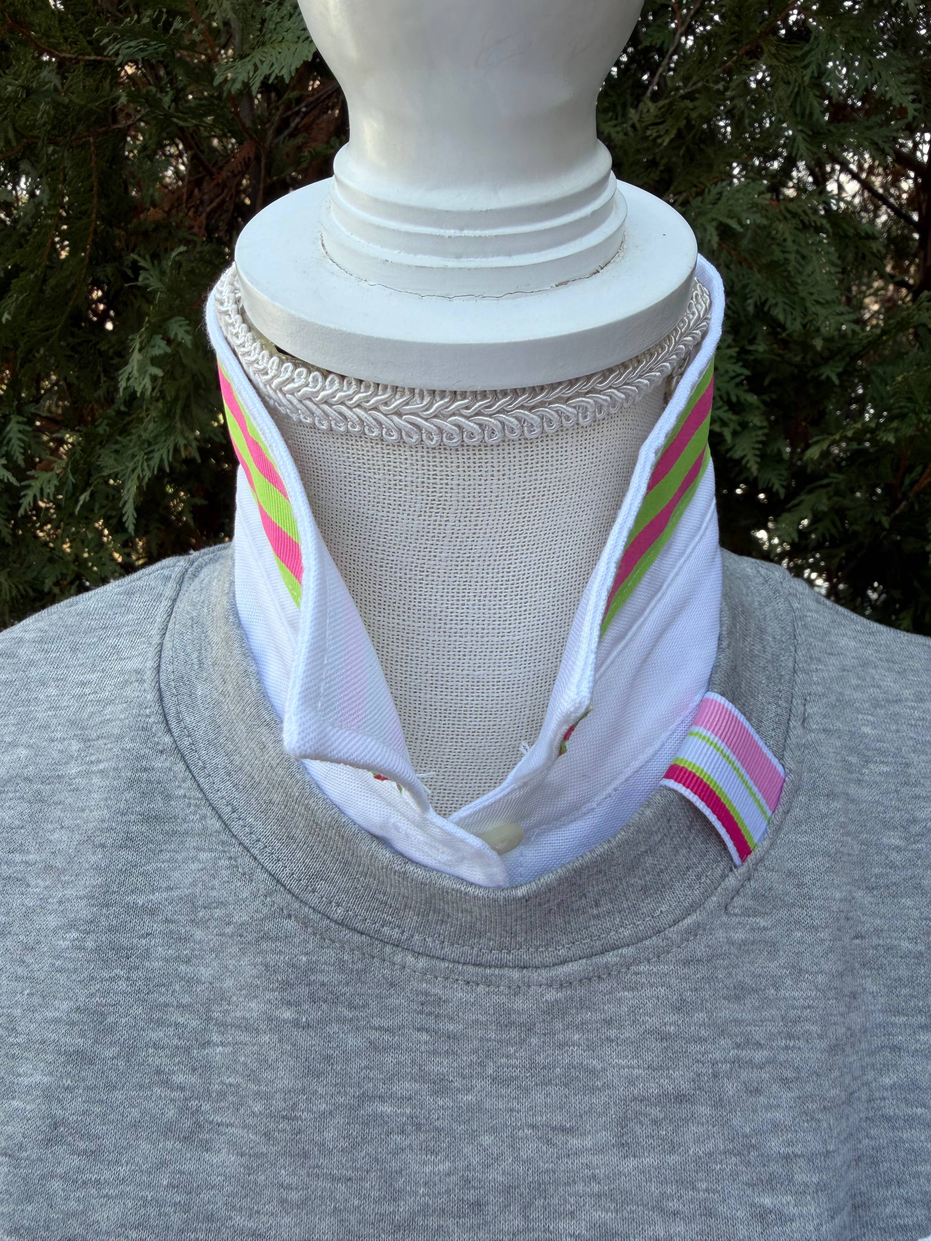 Danny Sweatshirt - Grey w Pink &amp; Lime Stripe Ribbon: Grey w Pink &amp; Lime Stripe Ribbon / S (4-6) sweatshirt only