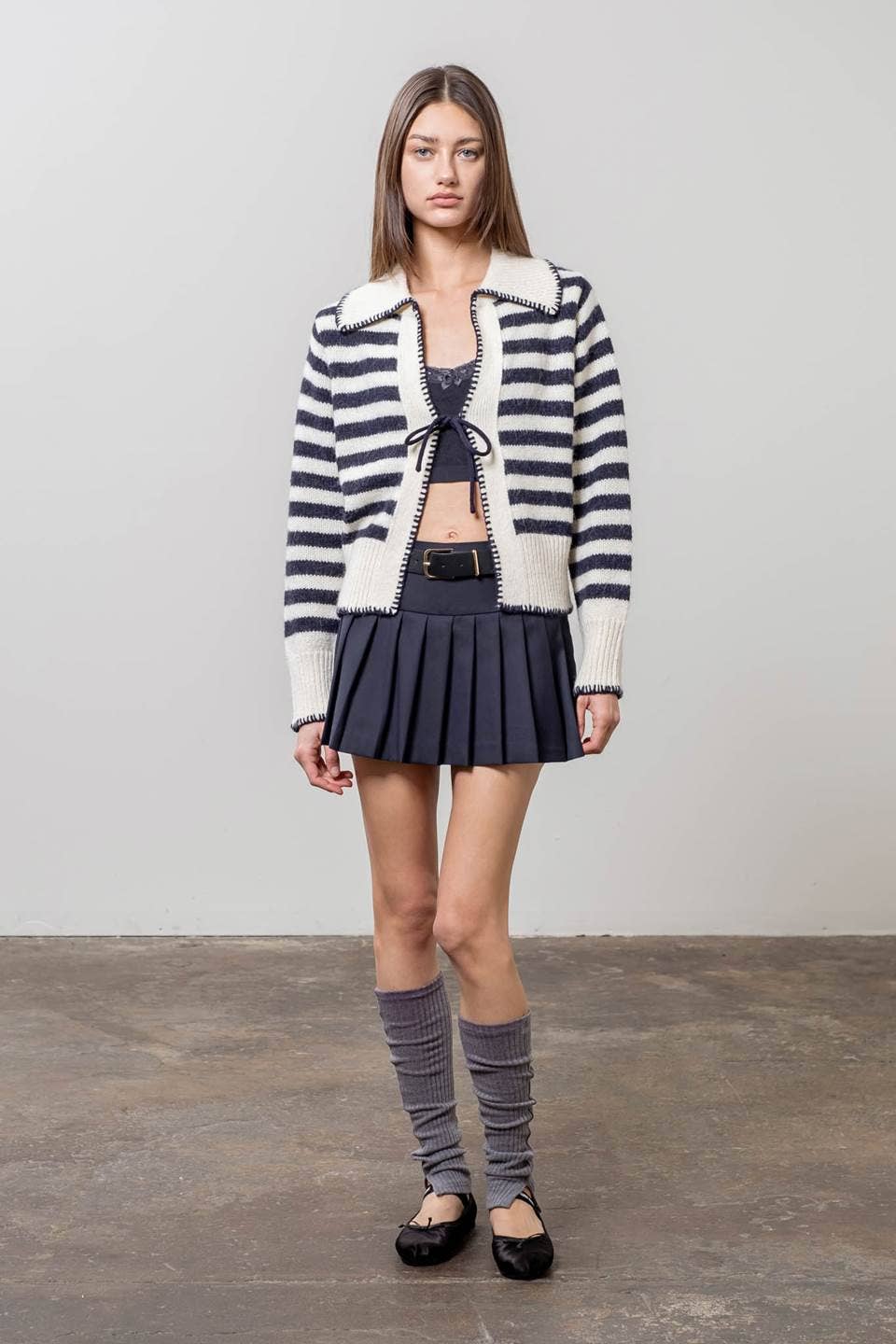 Moon River: Sailor Collar Tie Front Knit Cardigan