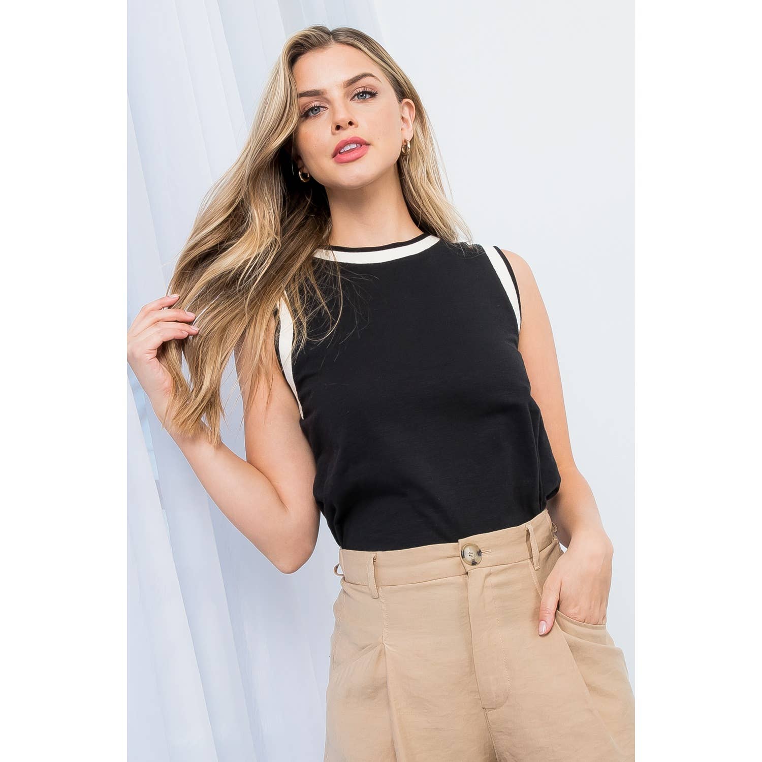 THML Knit Sleeveless Top: BLACK