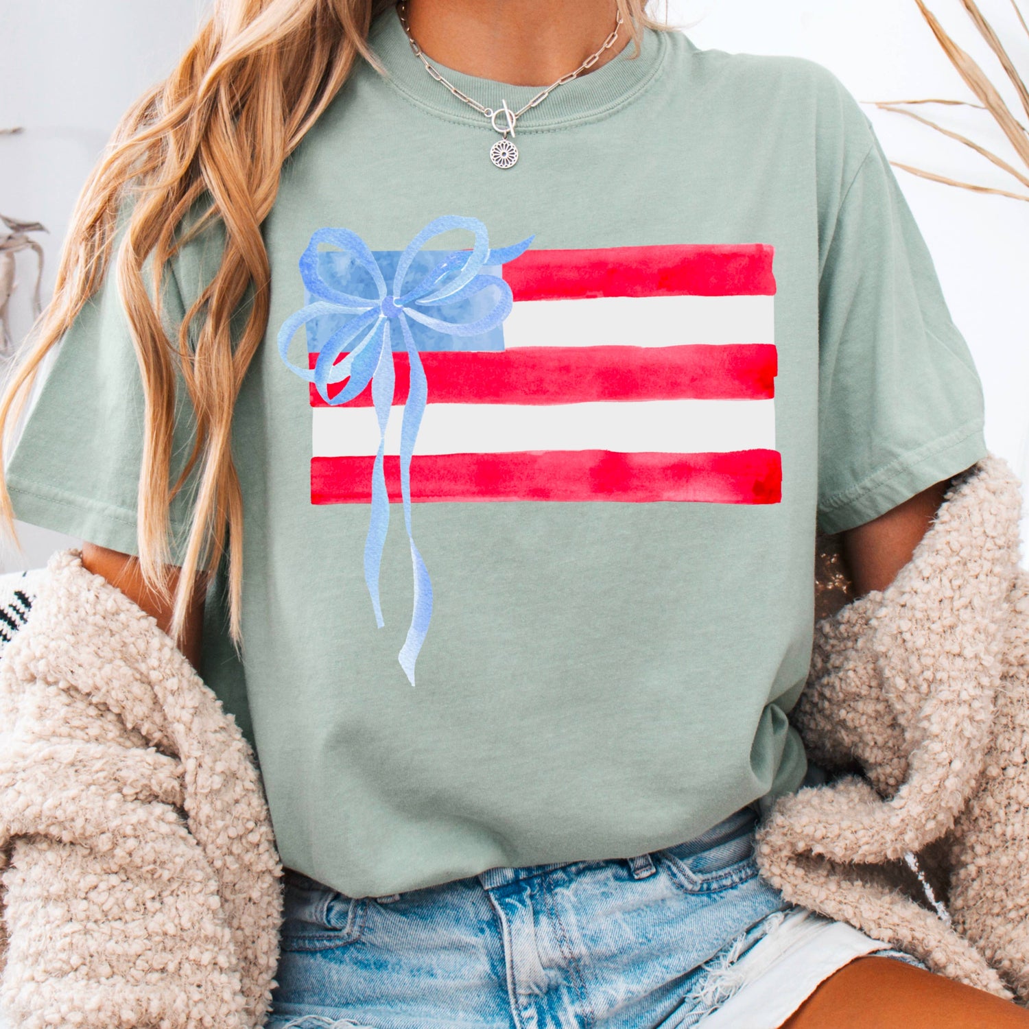 Coquette American Flag July 4th Graphic Shirt |Comfort Color: White / Large