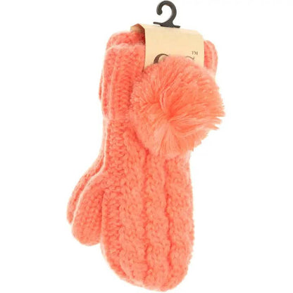 Kids CC Solid Pom Fuzzy Lined Mittens MT24KIDS: Coral