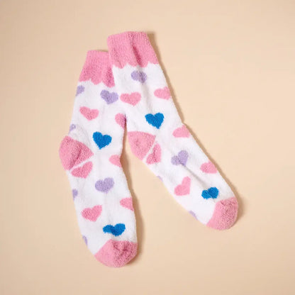 Fuzzy Heart Print Socks Gift Set – 4 Pairs for Valentine&