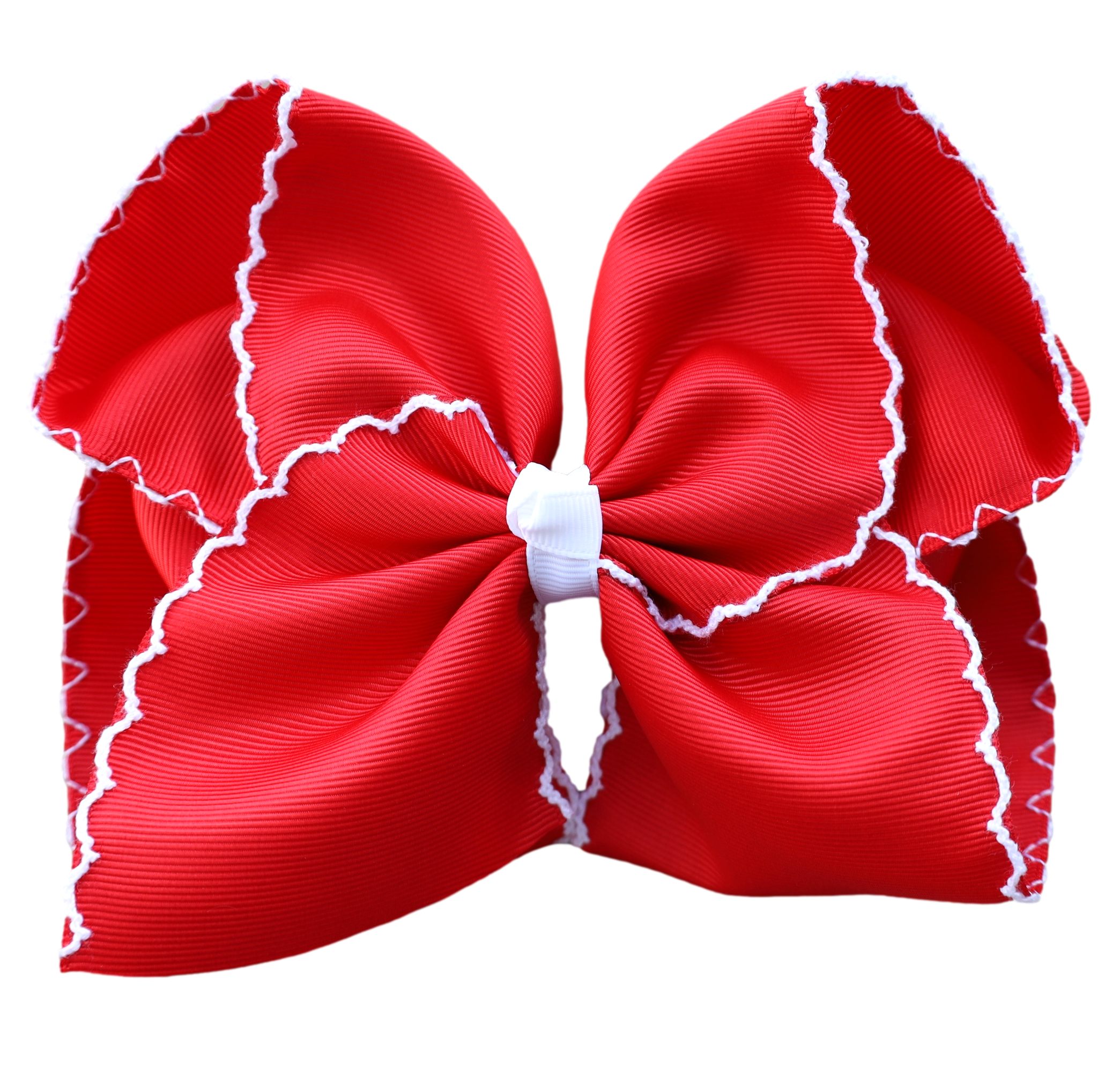 Red Moon Stitch Bow : French Barrette / 6 inch