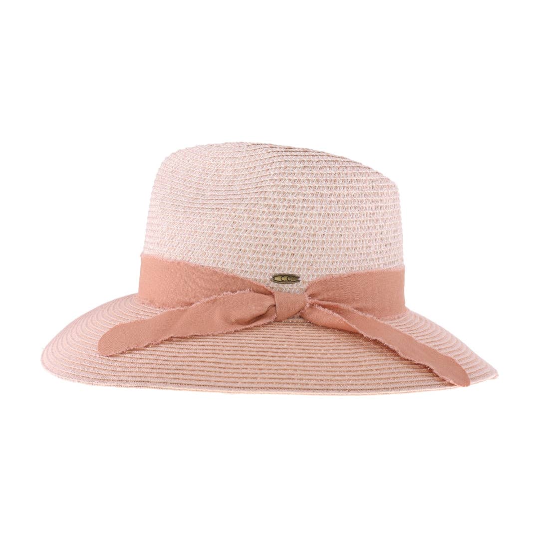 Frayed Bow Trim C.C Panama Hat STH16: Grey Mix
