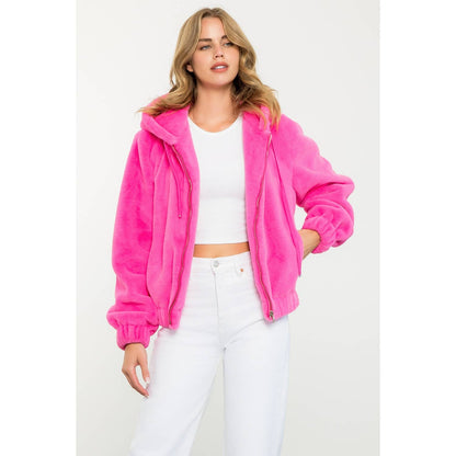 Faux Fur Jacket: PINK / XS-S-M-L(1-2-2-1)