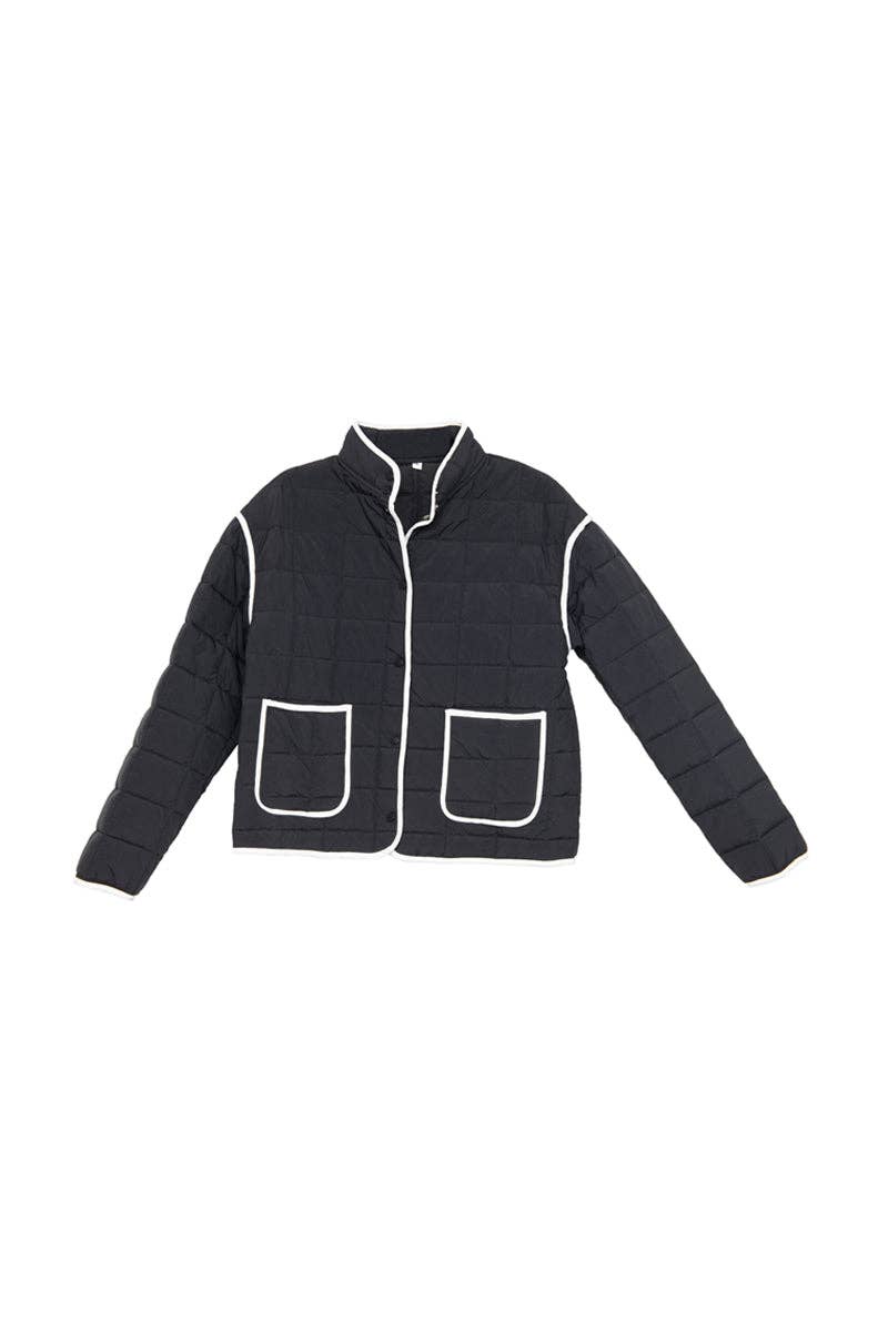 Black Quilted Trim Jacket Women&