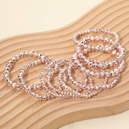 9PCS - Faceted Beaded Stretch Multi Layered Bracelets: Gray