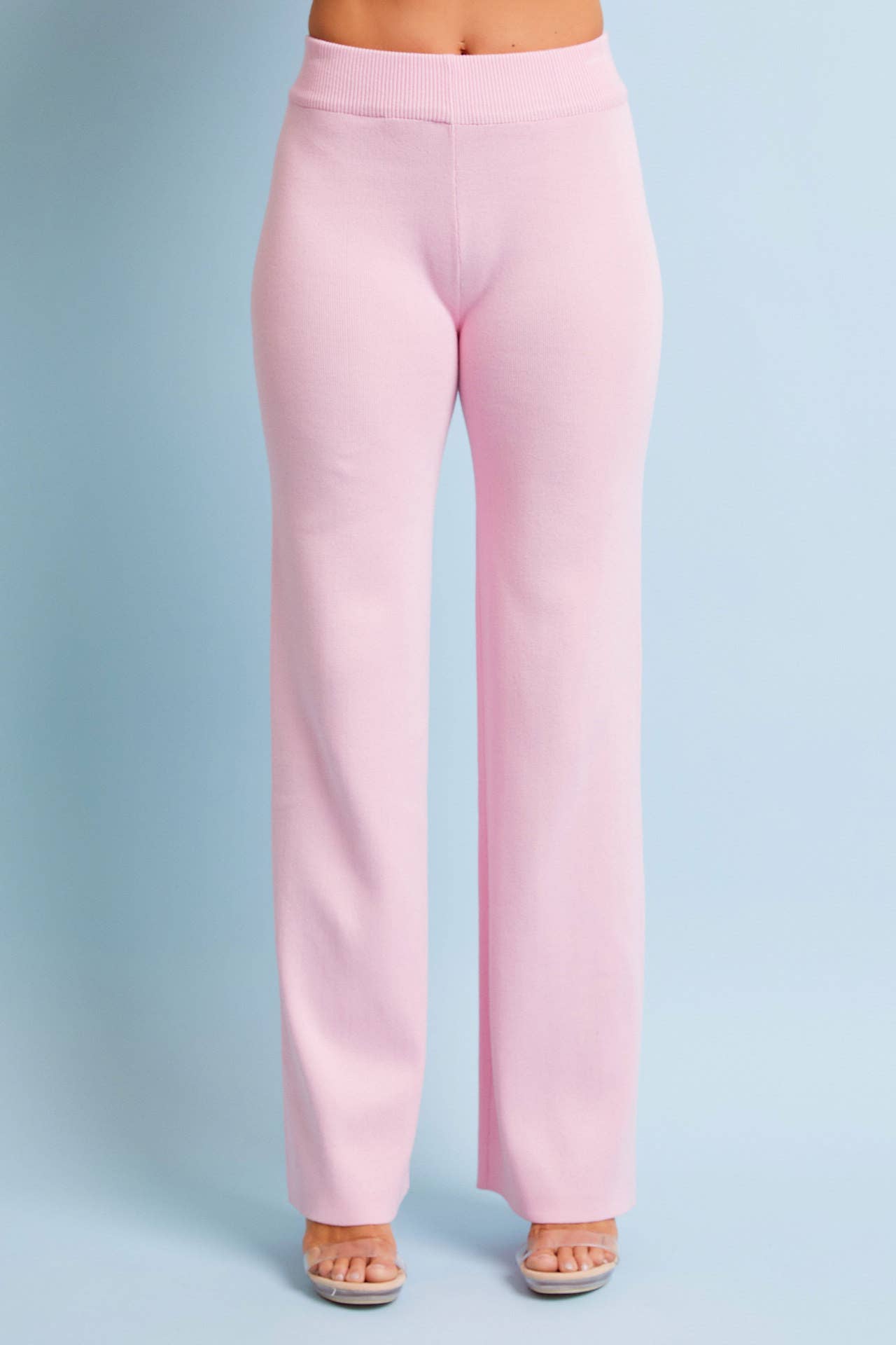 Knit Button Down Cardigan &amp; Pants Set: LIGHT PINK / S