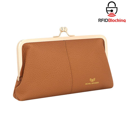 1468 Leather RFID Kiss-Lock Wallet: Black