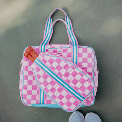 Pink Checkerprint Pickleball Sling Bag: Hot Pink